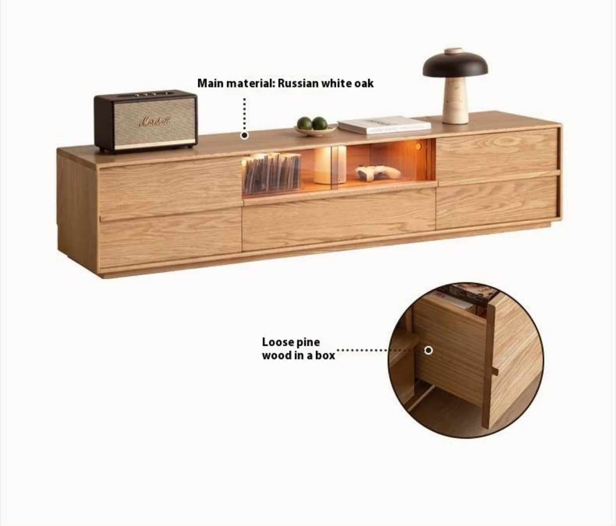 White Oak, Ash Solid Wood Wabi-sabi Style TV Cabinet