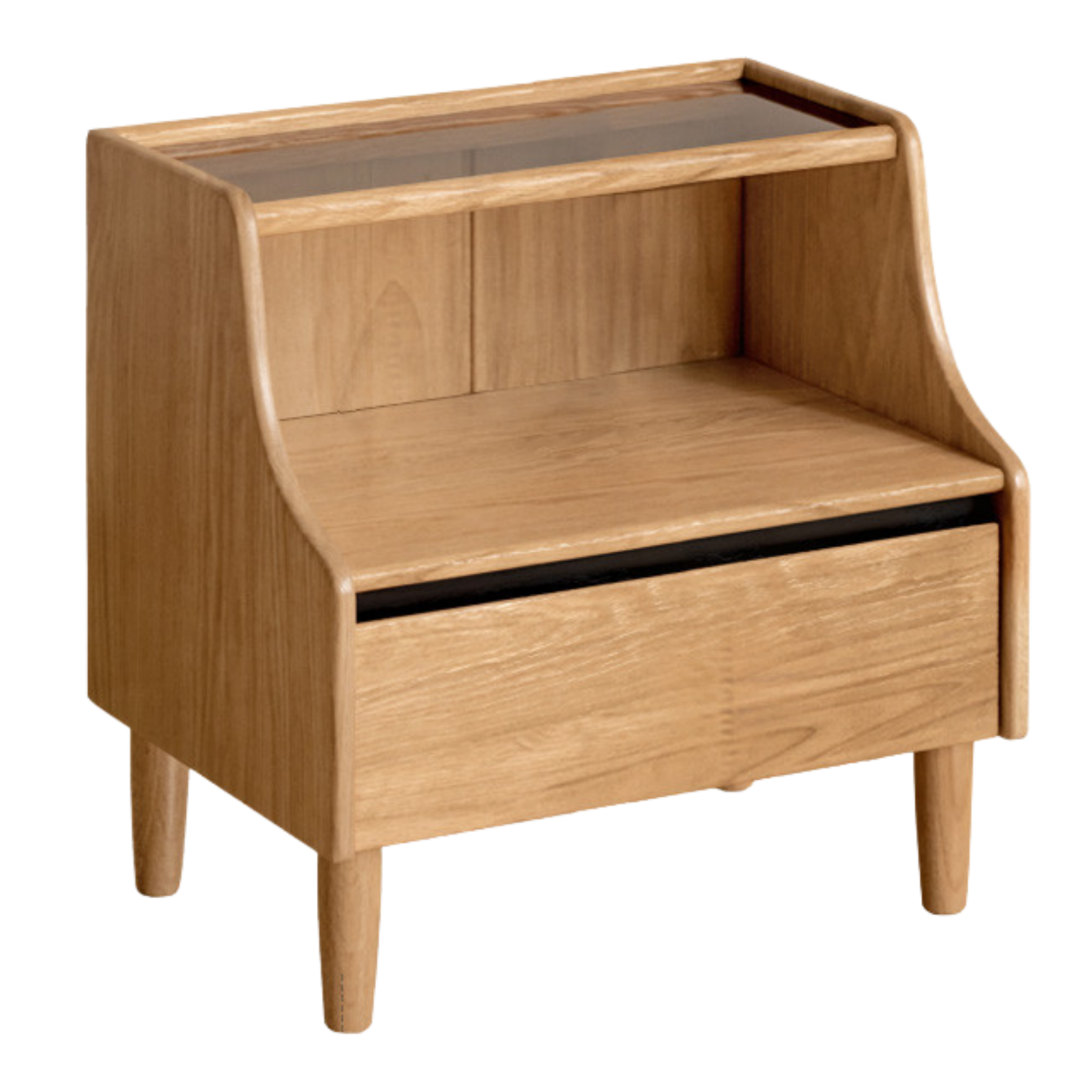 Oak Solid Wood, Solid Rubberwood Glass Nightstand