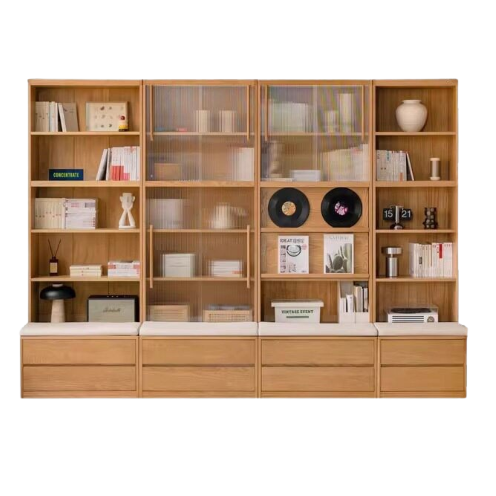 Ash, Oak Solid Wood Modern Combination Bookcase Integrated Card Seat