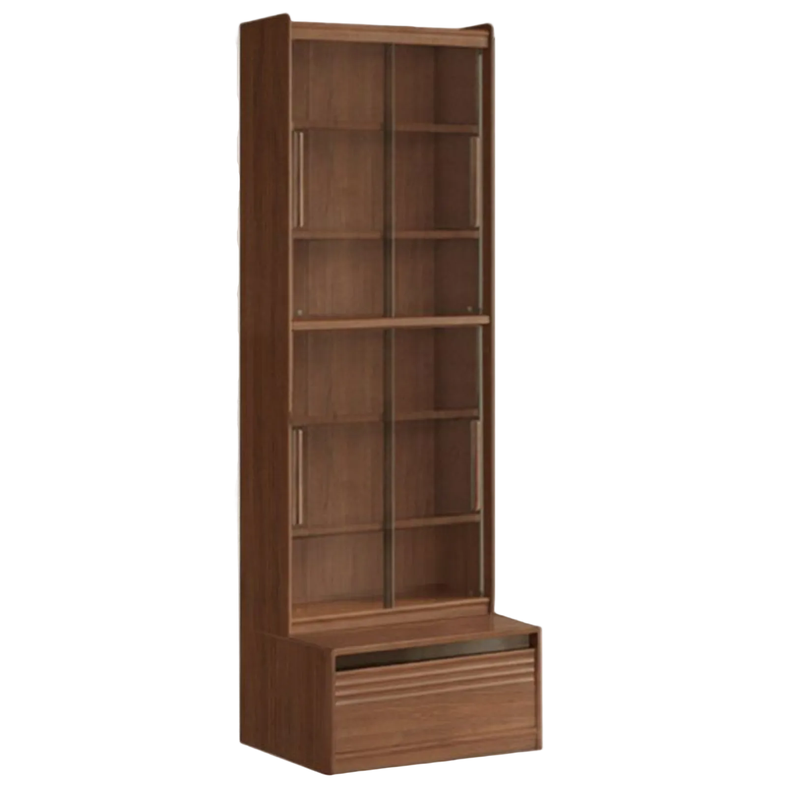 Black Walnut Solid Wood Integrated Wall Bookcase with Floor Display