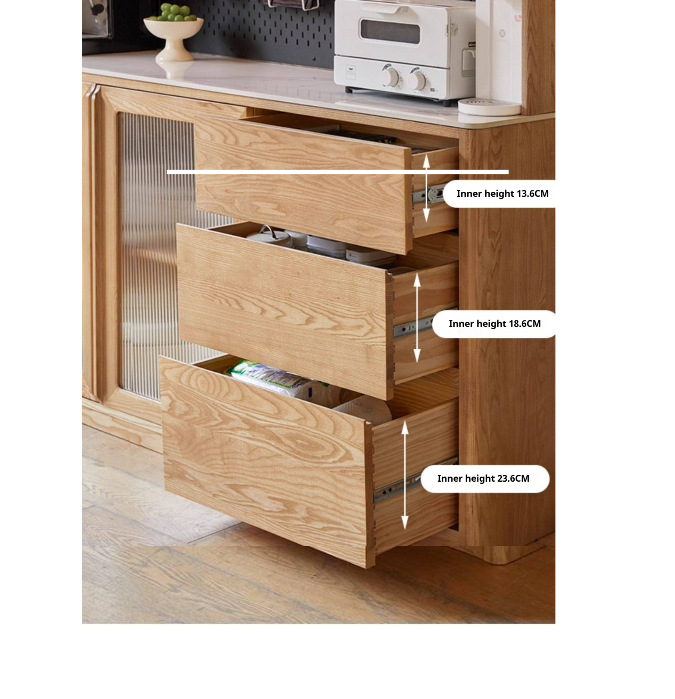 Ash Solid Wood White Wax Rock Plate Sideboard