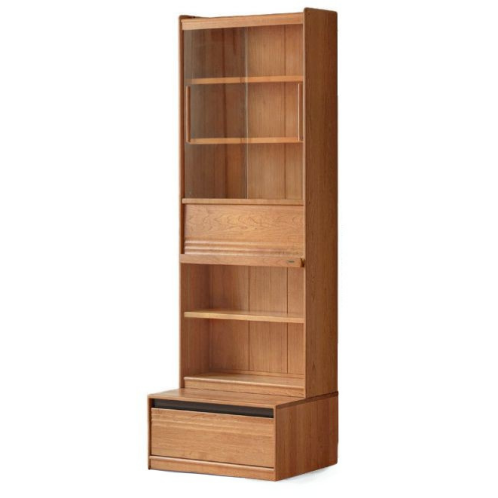 Cherry Solid Wood Bookcase with Wall Integration and Floor Storage Cabinet
