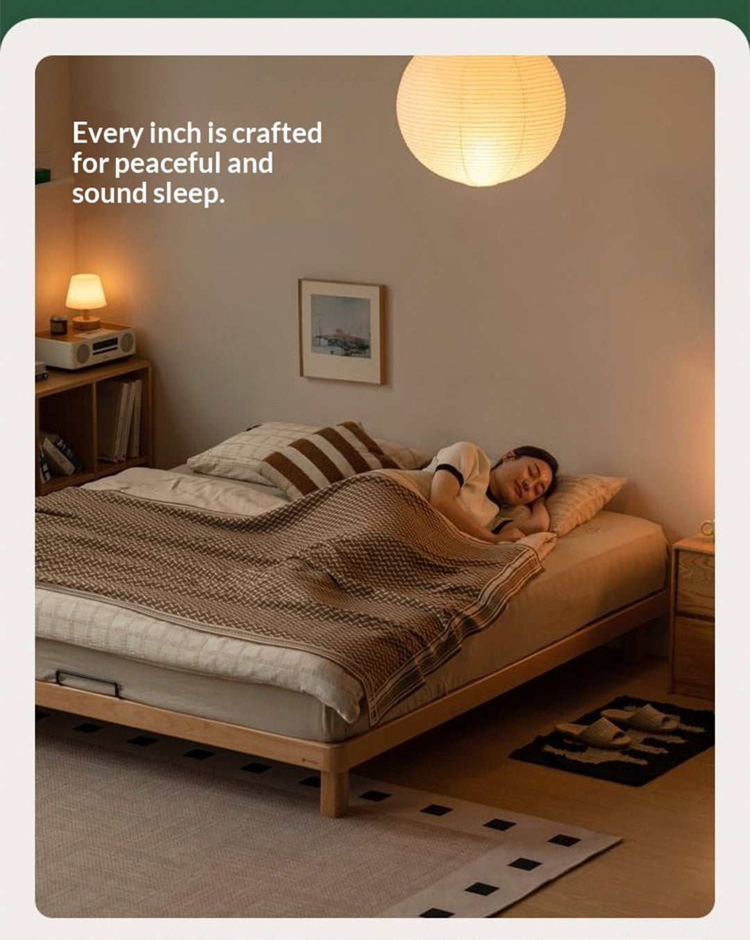 Beech, Rubberwood Solid Wood Platform Bed, Headboard-Free Bed with Flat Edge