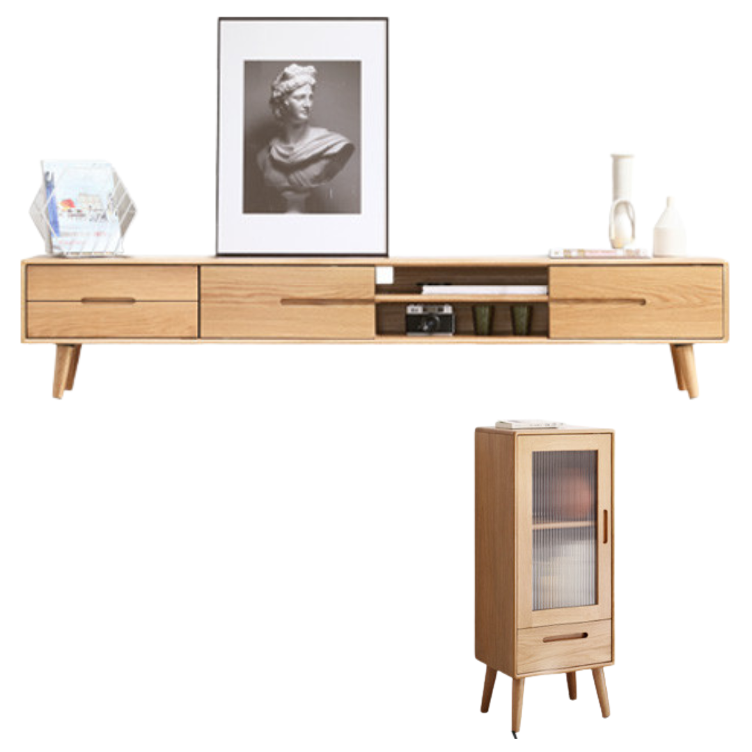 Oak Solid Wood TV Stand Sliding Doors: