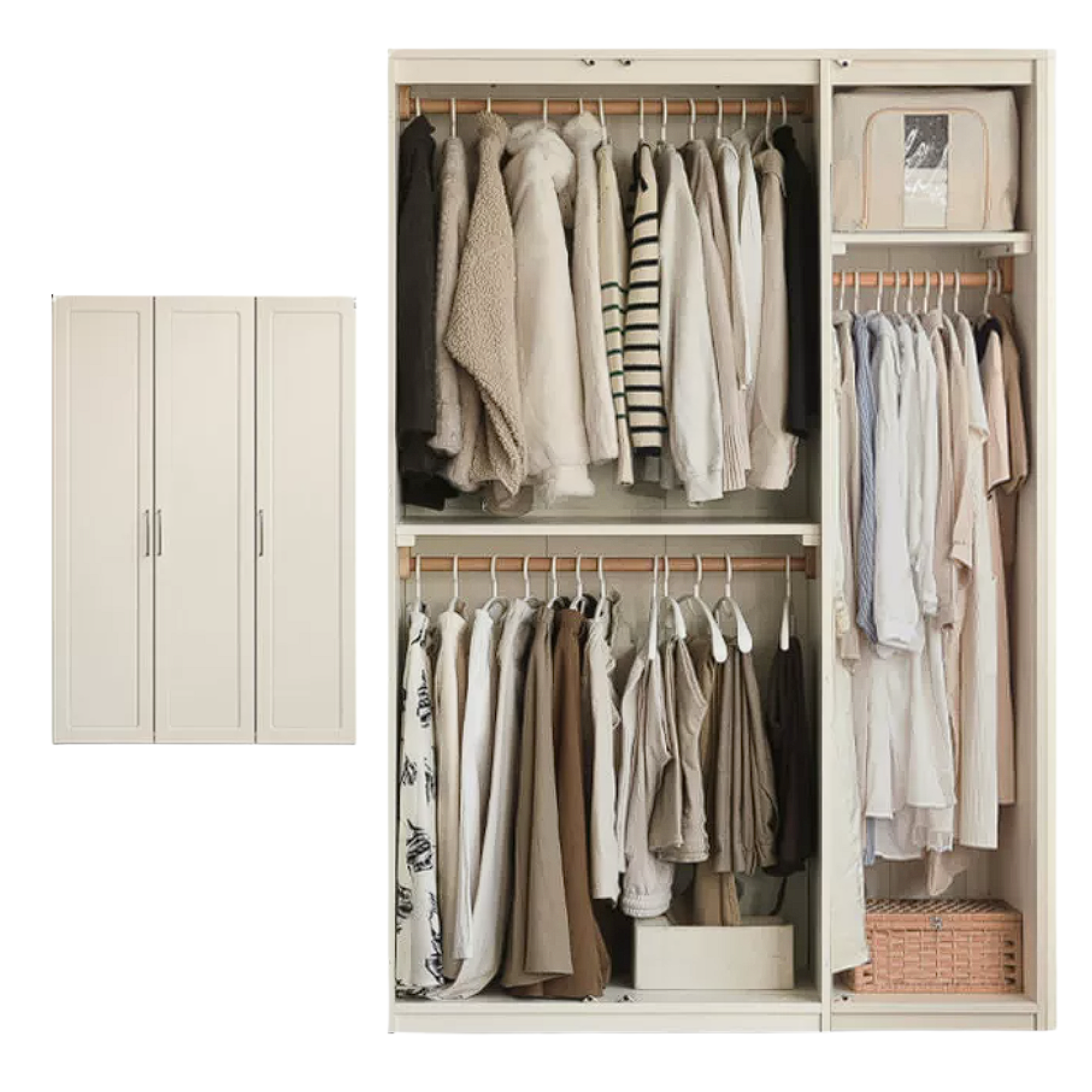 Poplar Solid Wood Modern Lighted Locker White Cream Style Wardrobe