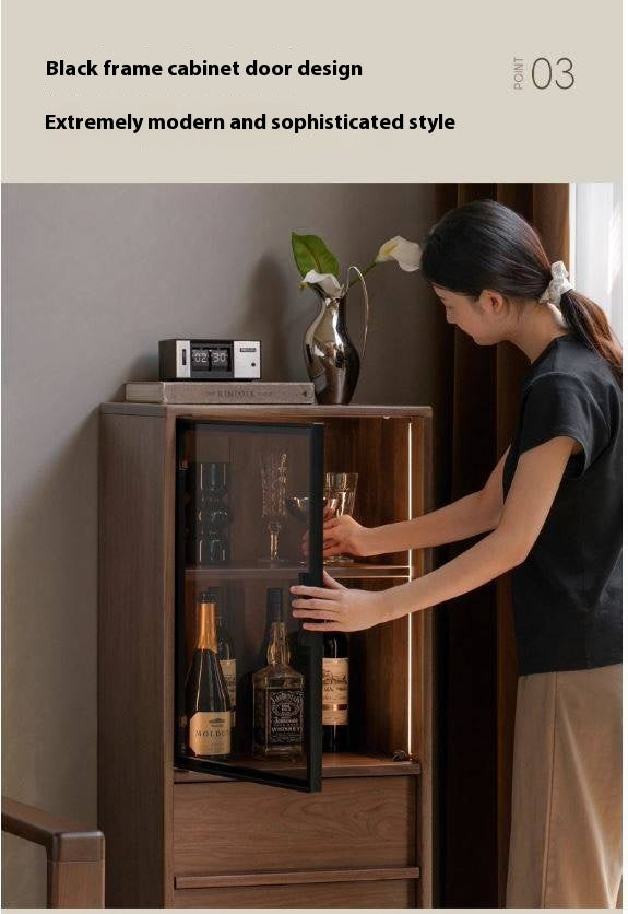 Black Walnut, Ash Solid Wood Side Cabinet With Light Display