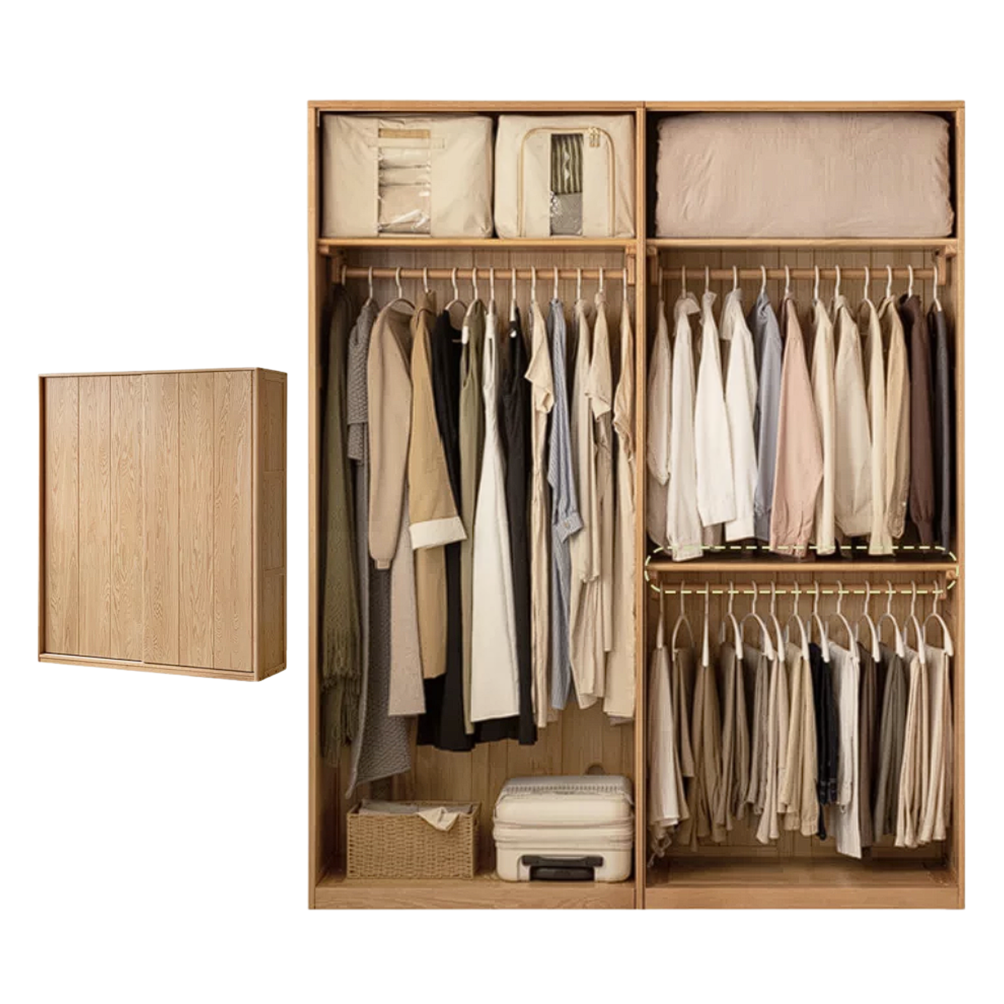Oak Solid Wood Sliding Door Wardrobe