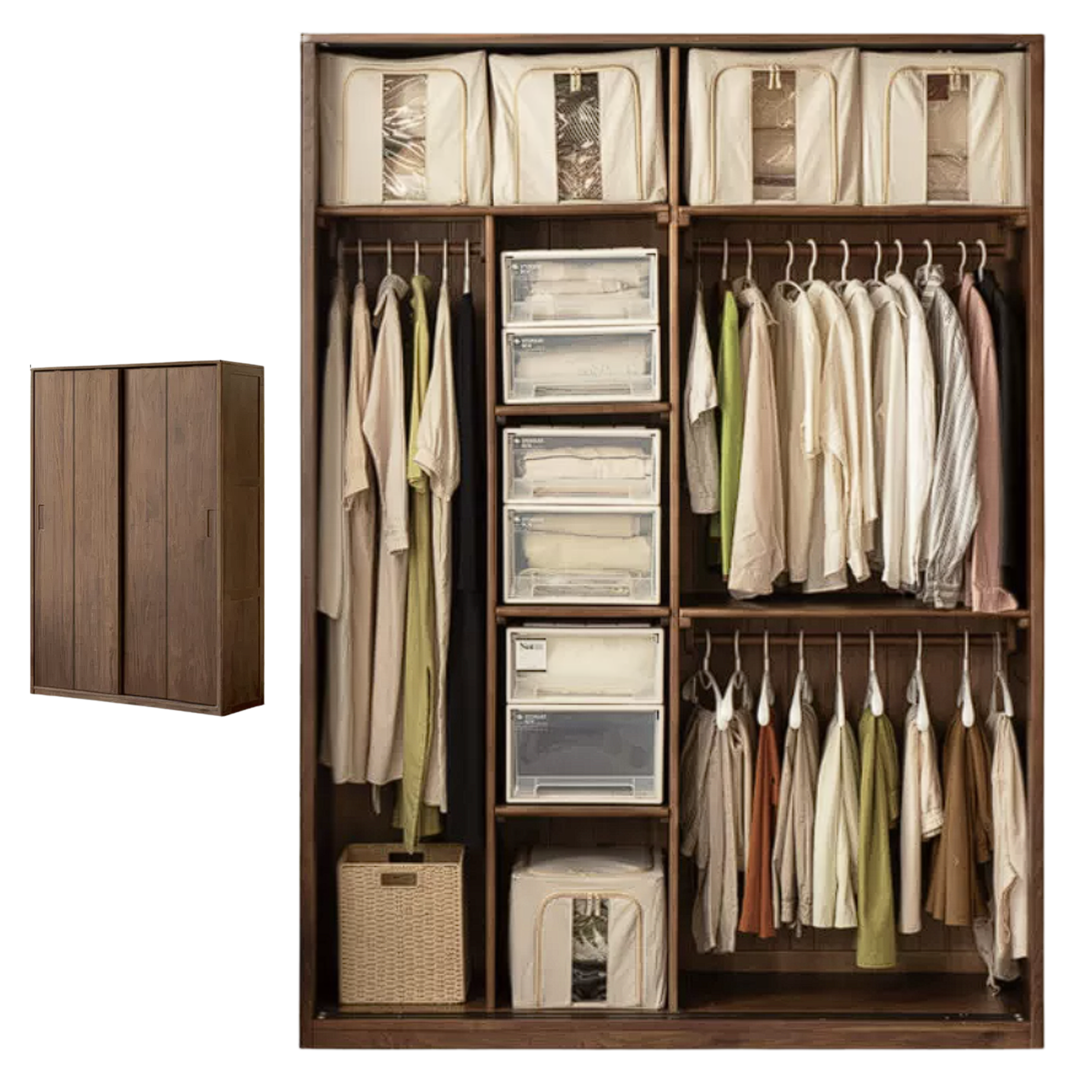 Black Walnut Solid Wood Sliding Door Wardrobe