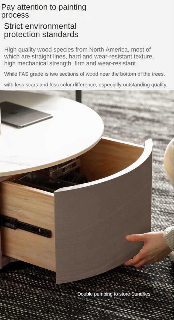 Oak Solid Wood French Light Luxury Rock Plate Coffee Table
