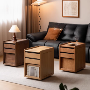 Black Walnut, Oak, Cherry Solid Wood Mobile Side Table