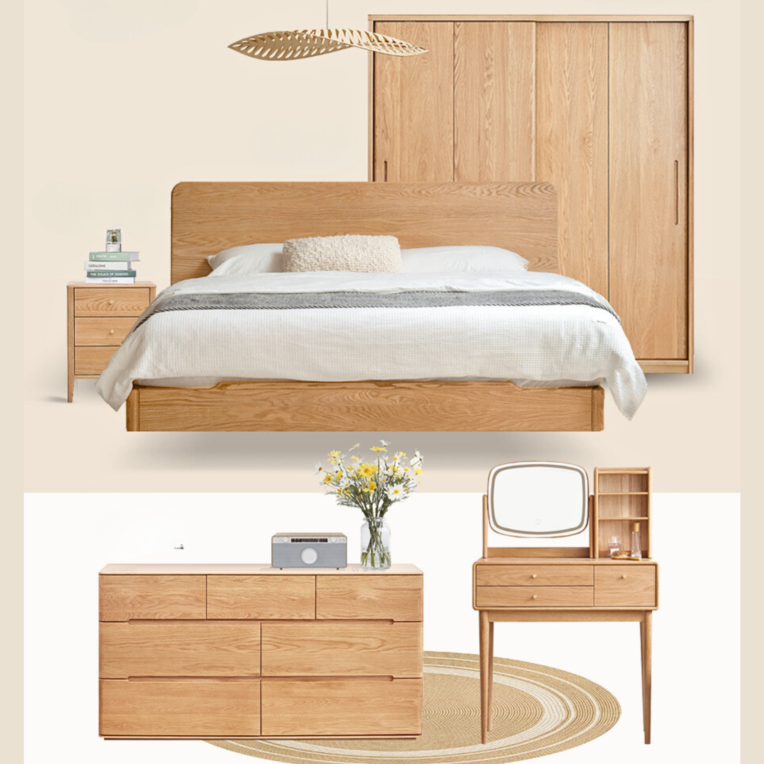 Oak, Ash Solid Wood Wardrobe Sliding Door.