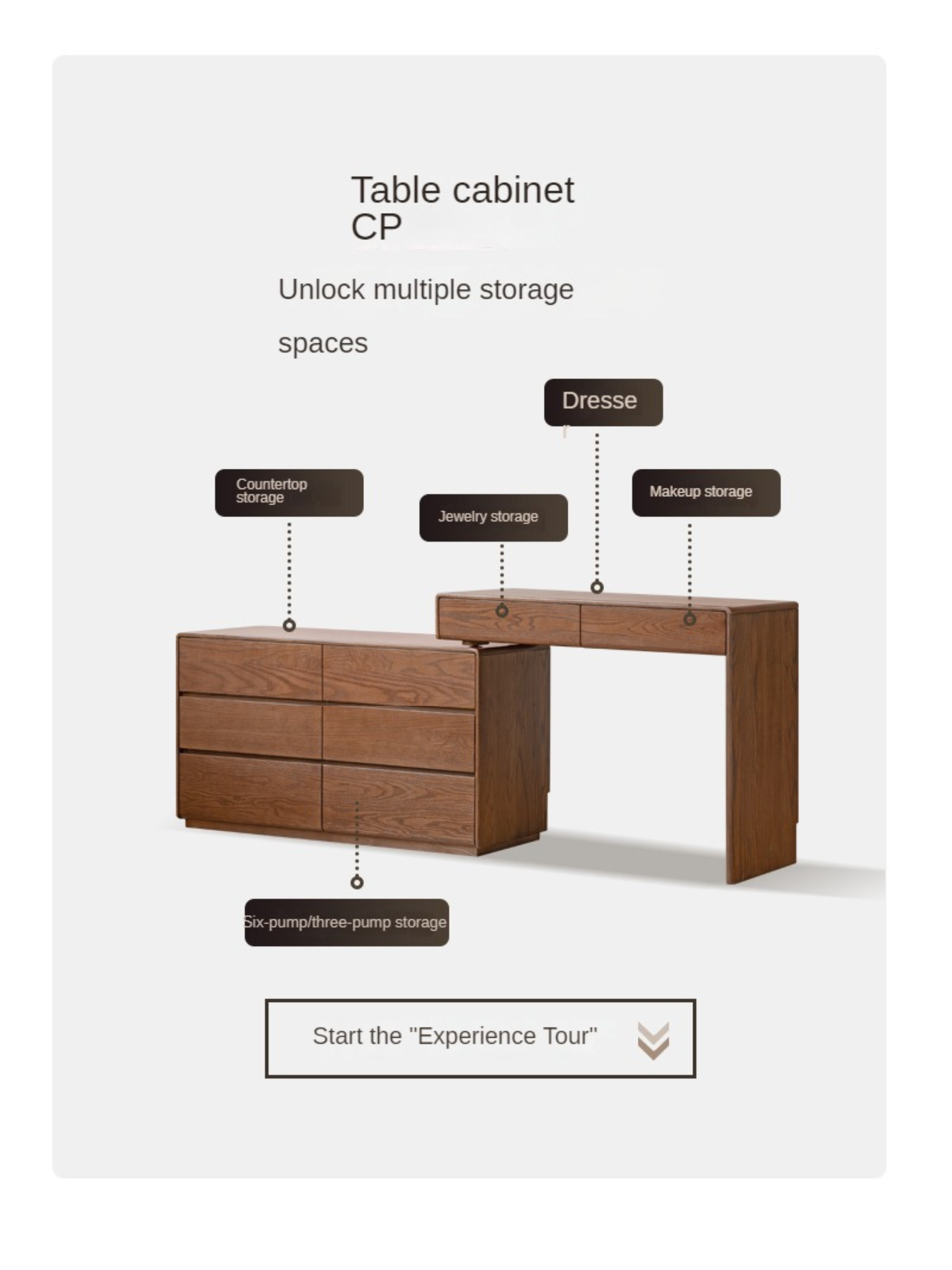 Oak Solid Wood Retro Style Retractable Vanity Table.