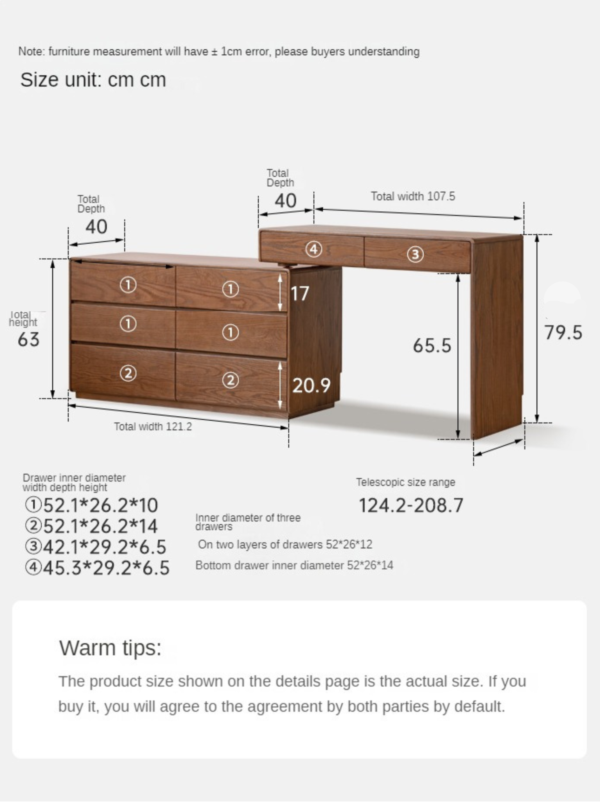 Oak Solid Wood Retro Style Retractable Vanity Table