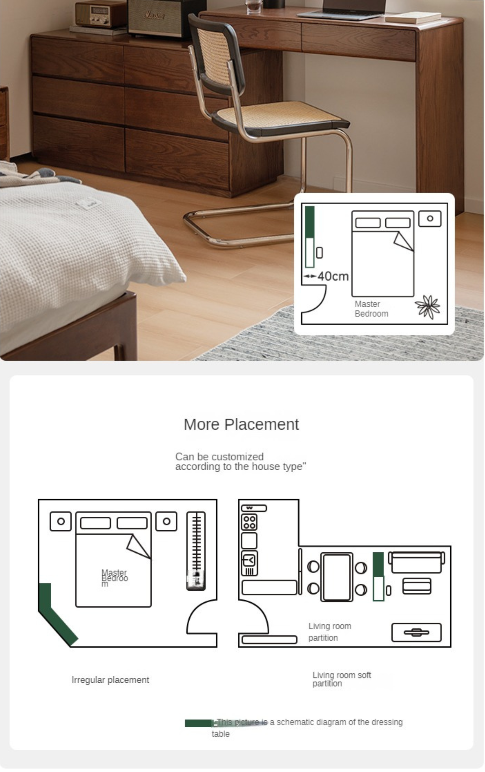 Oak Solid Wood Retro Style Retractable Dressing Table.