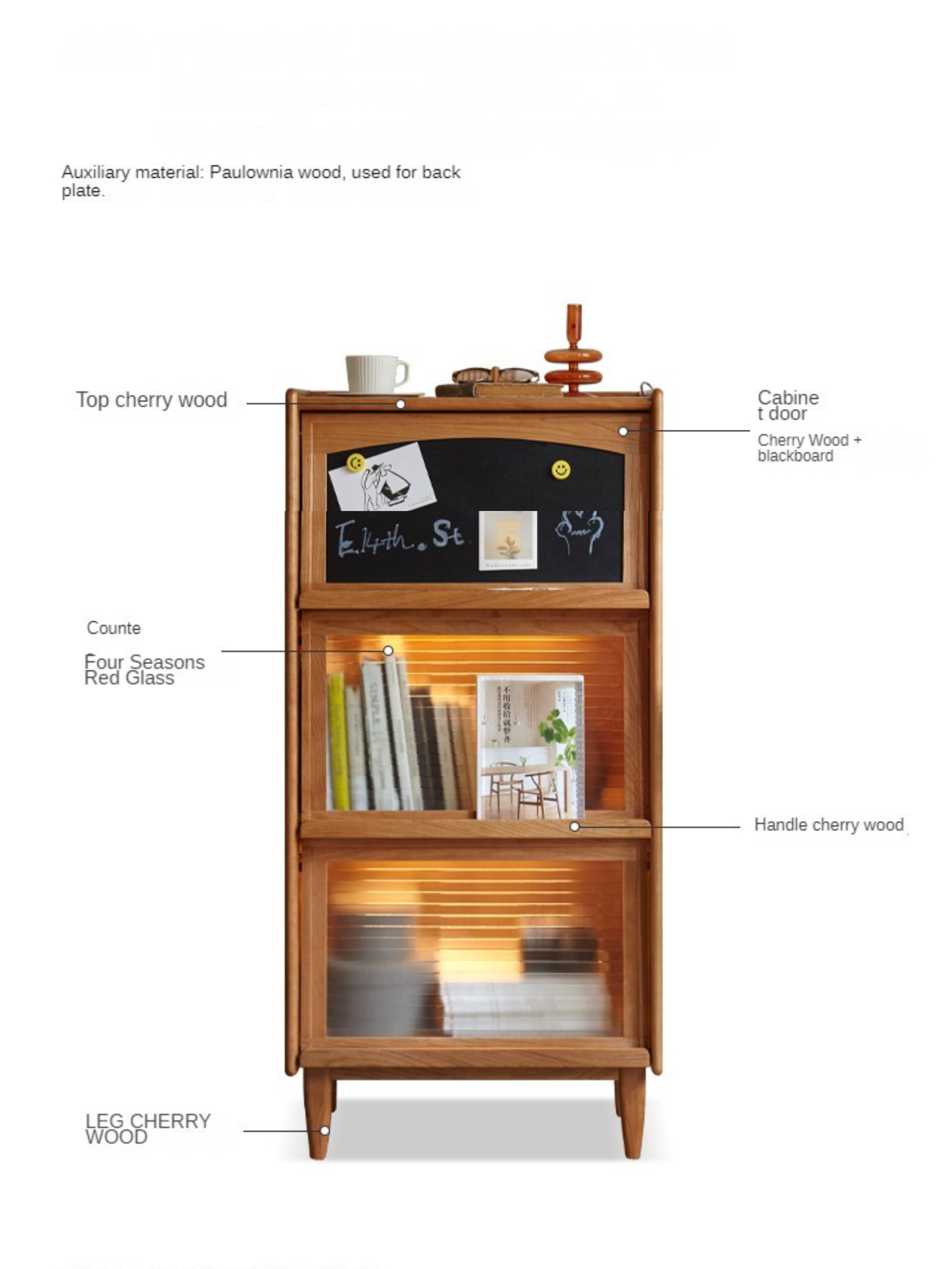 Cherry, Oak Solid Wood Japanese Flip Glass Door Bookcase