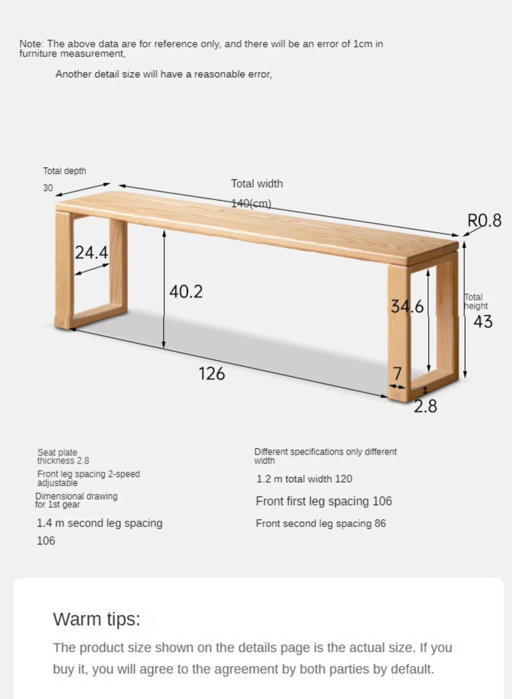 Ash, Oak, Cherry, Beech Solid Wood Long Bed end Bench