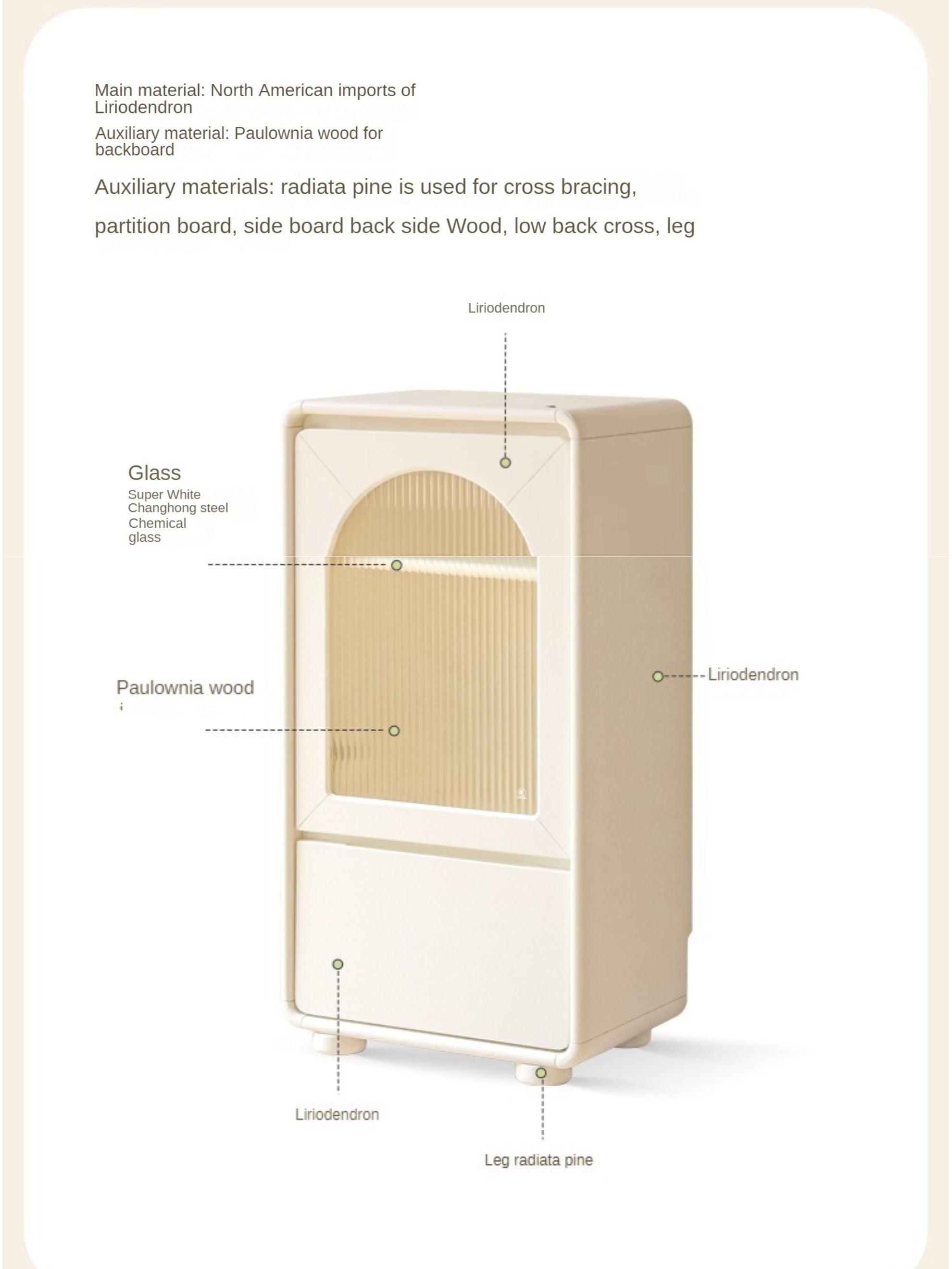 Poplar Solid Wood White Cream Style Floor Side Cabinet
