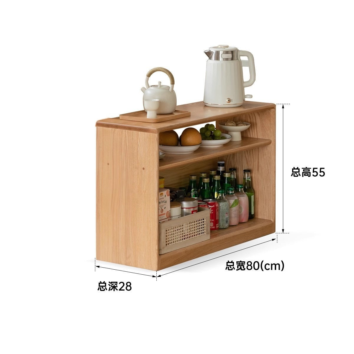 Oak Solid Wood Wheel Side Table