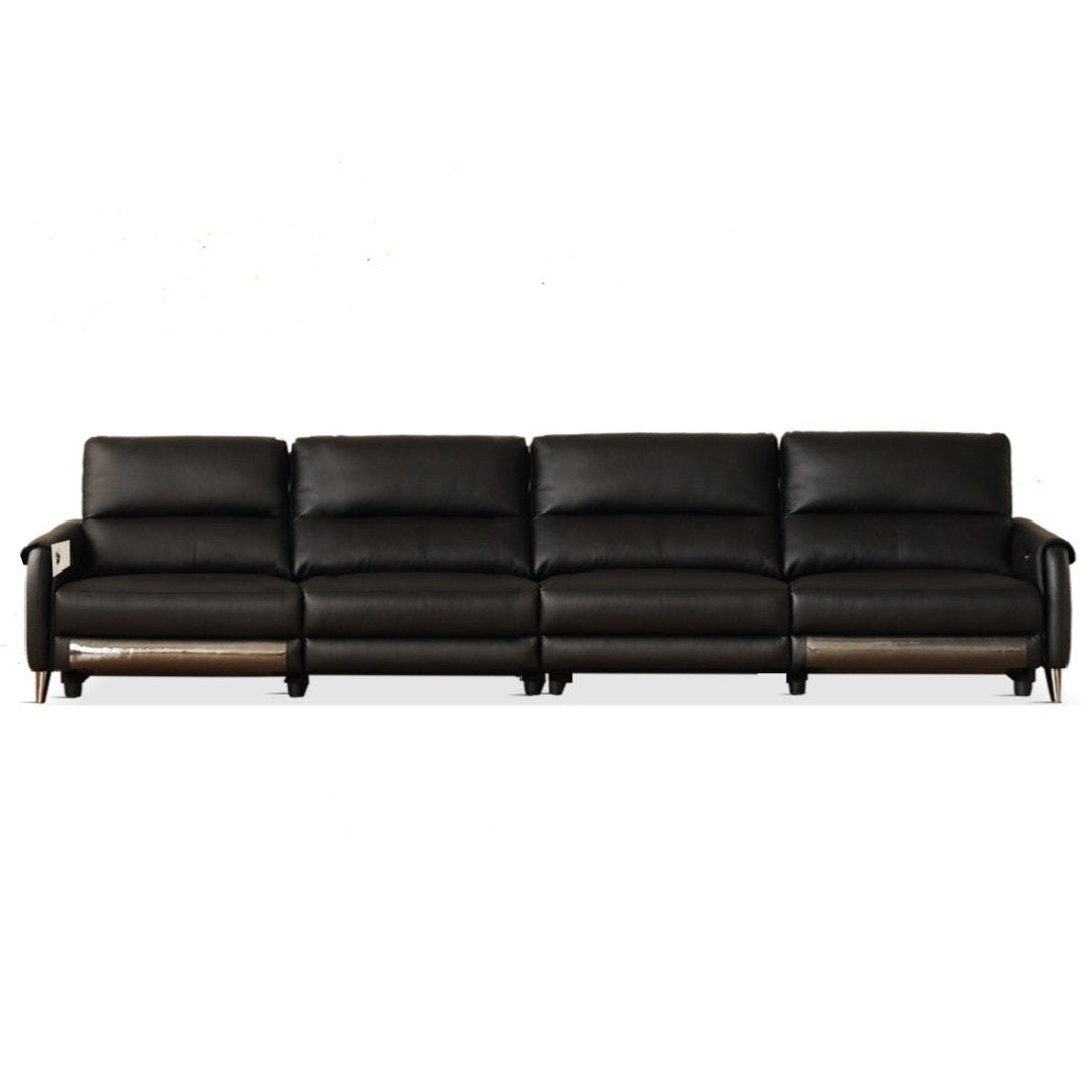 Leather Top Layer Yellow Cowhide Black Multifunctional Electric Sofa,