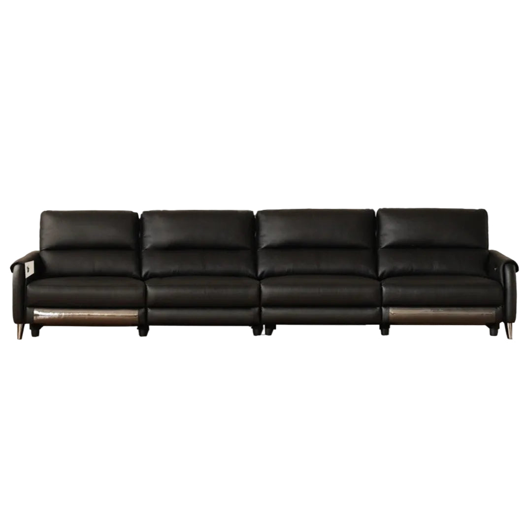Genuine leather zero-wall electric recliner sofa with high backrest, deep cushioned seats