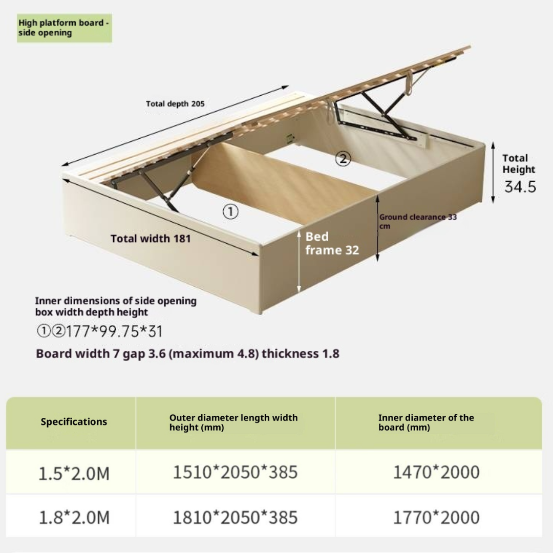 Rubberwood Solid Wood Platform Bed, Headboard-Free Box Bed Cream Style