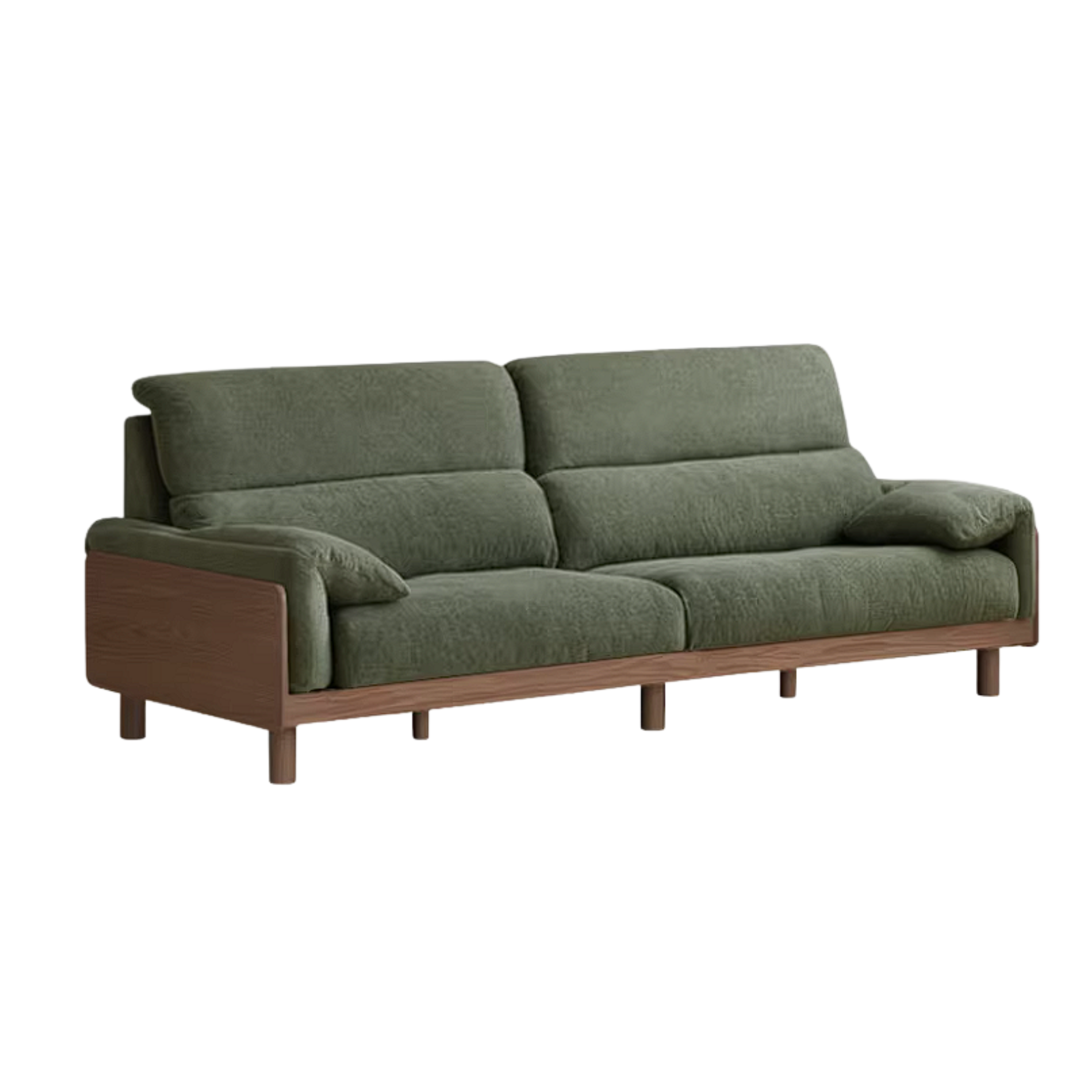 Ash Solid Wood Linen Sofa with Exposed Wood Base