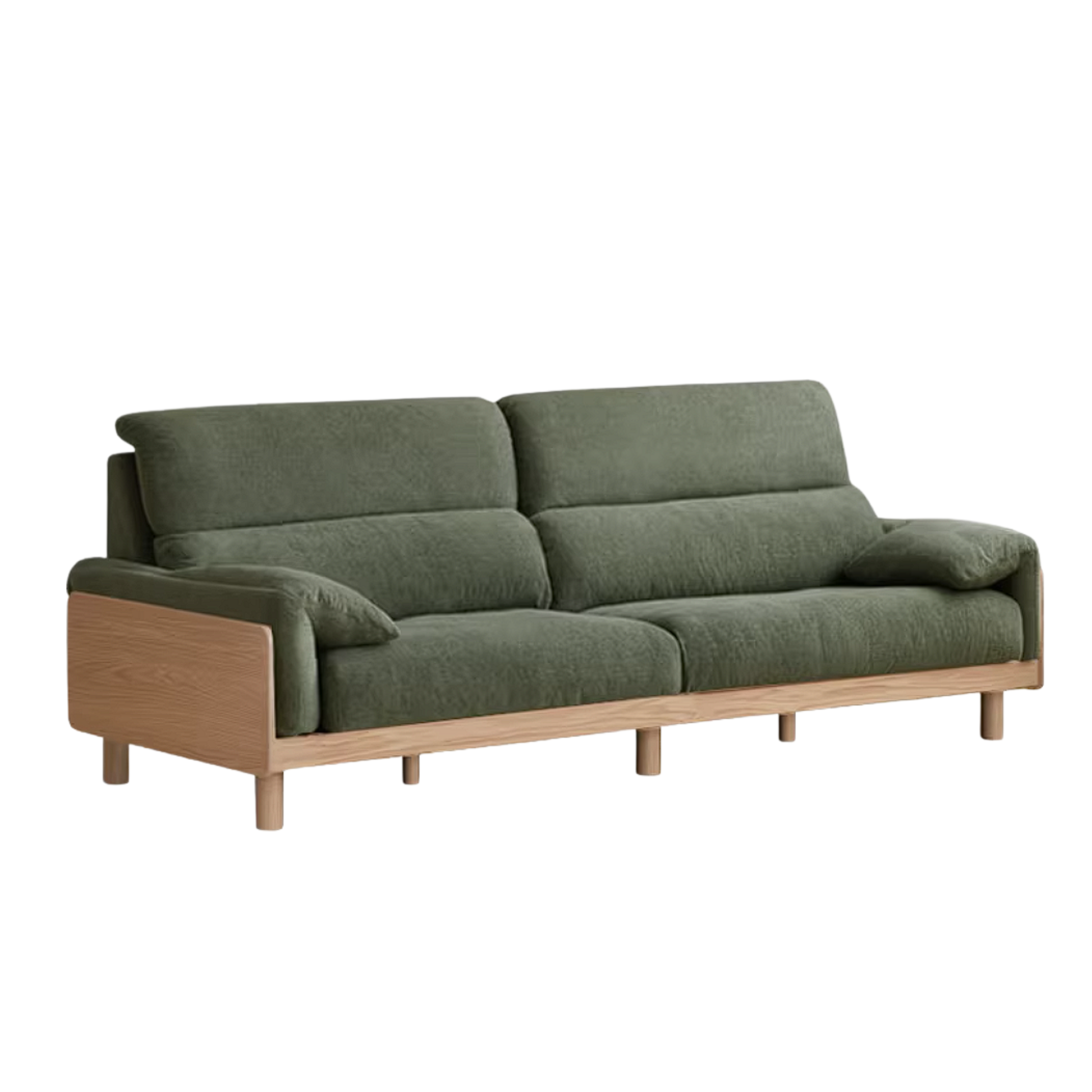Oak, Ash Solid Wood Linen Sofa with Exposed Wood Base