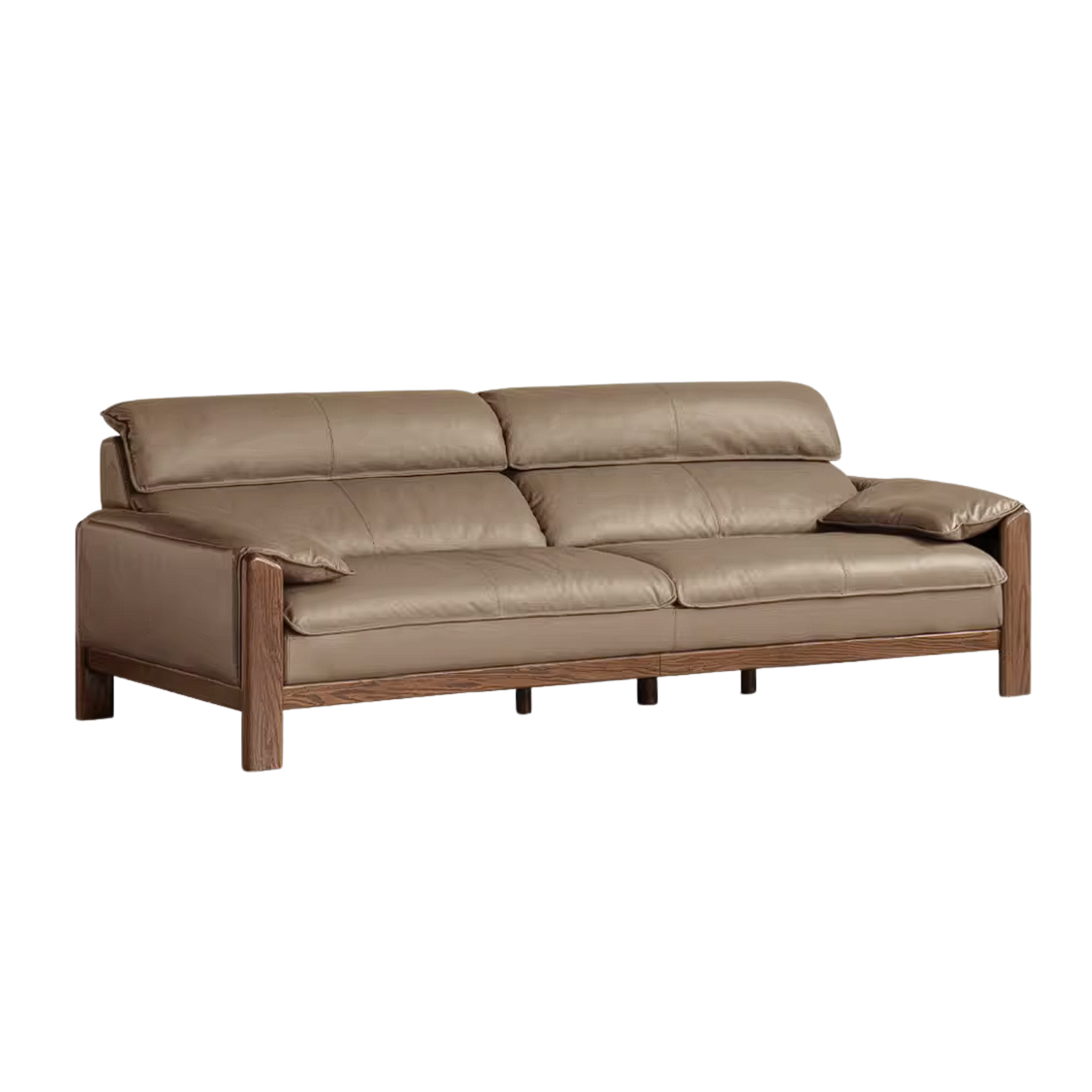 Oak Solid Wood, Sandalwood Sofa with Italian Light Luxury Leather Design