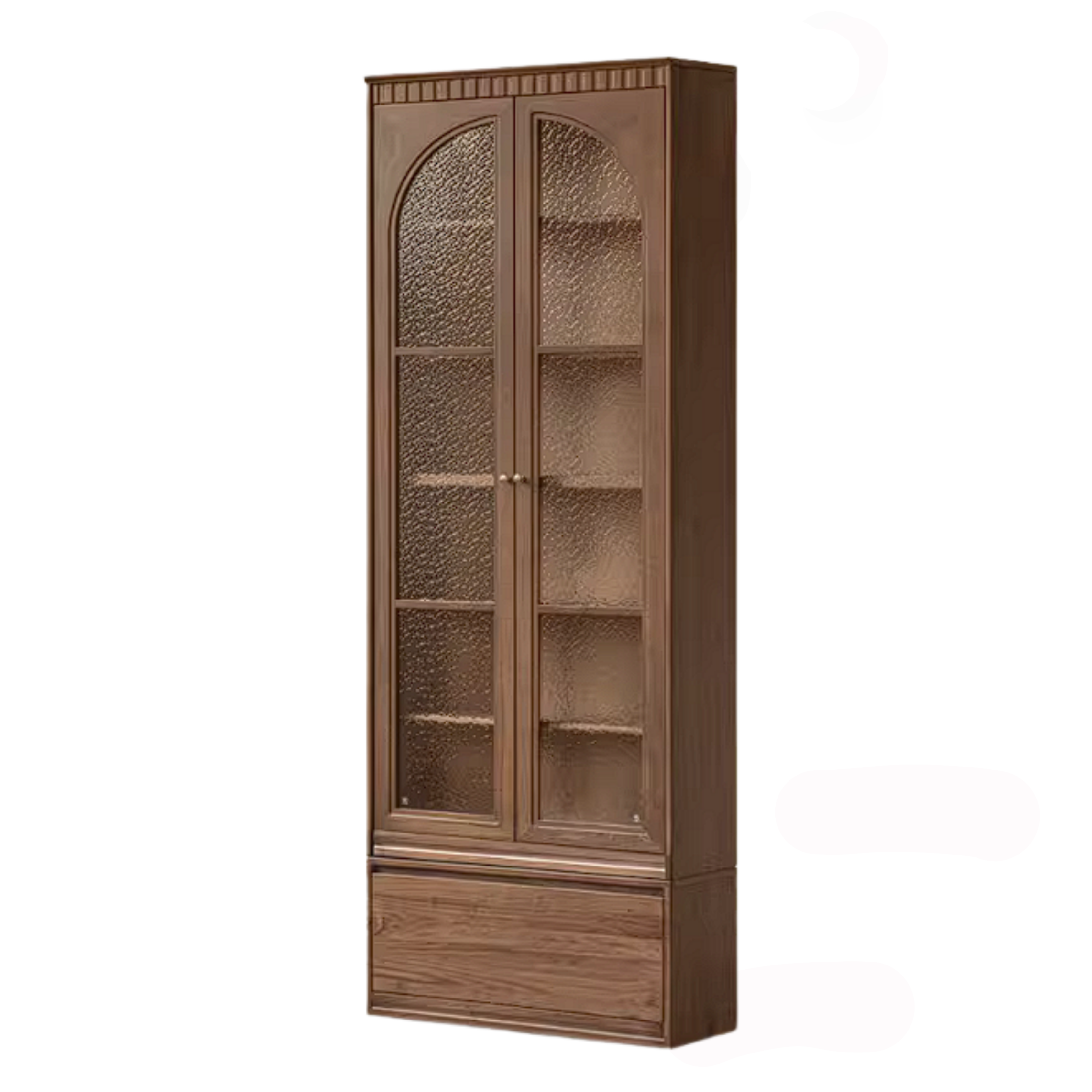 Black Walnut Solid Wood Bookcase with Booth Seating and Display Cabinet