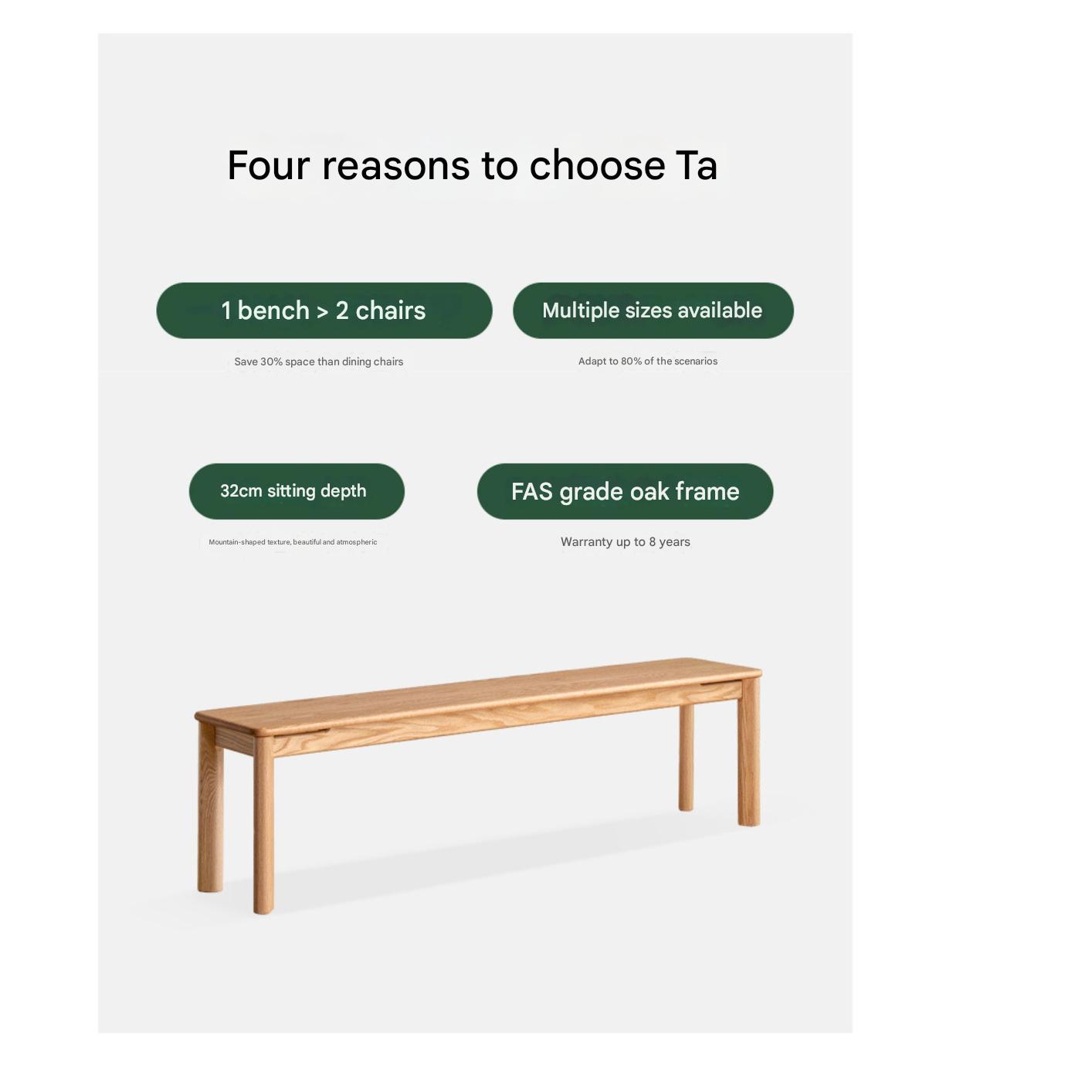 Ash, Oak Solid Wood Modern Long Bench