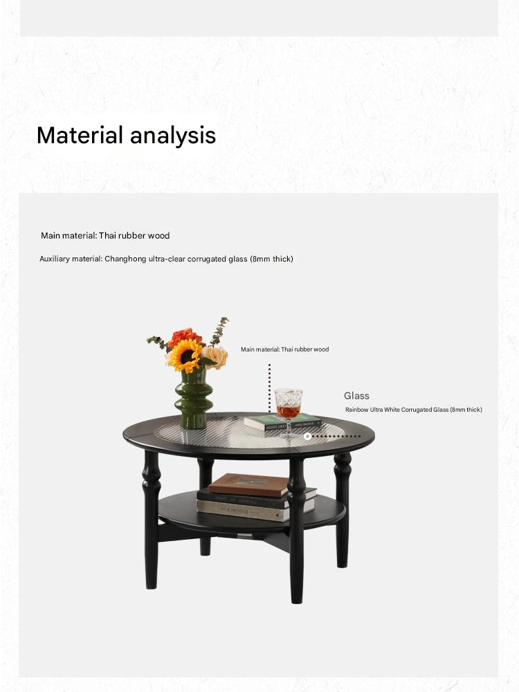 Rubber Solid Wood French Retro Glass Coffee Table.