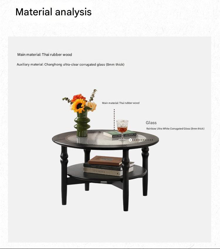 Rubber Solid Wood French Retro Glass Coffee Table.