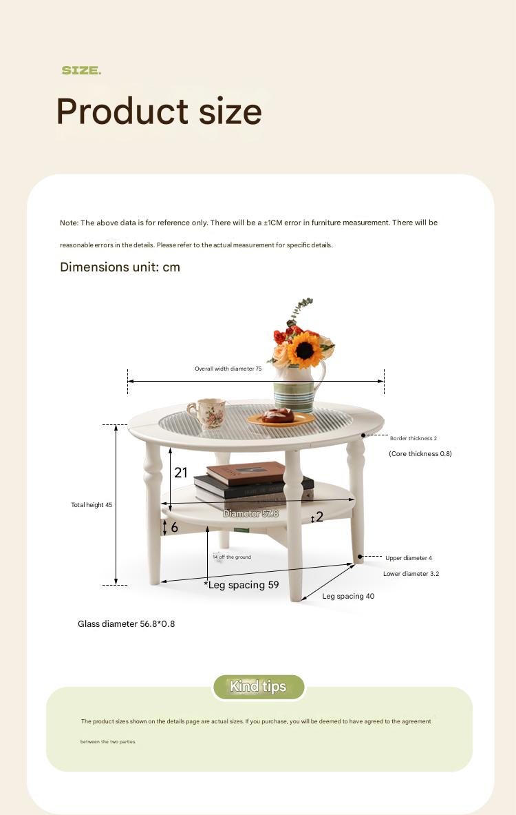 Rubber Solid Wood French Cream Style Glass Coffee Table