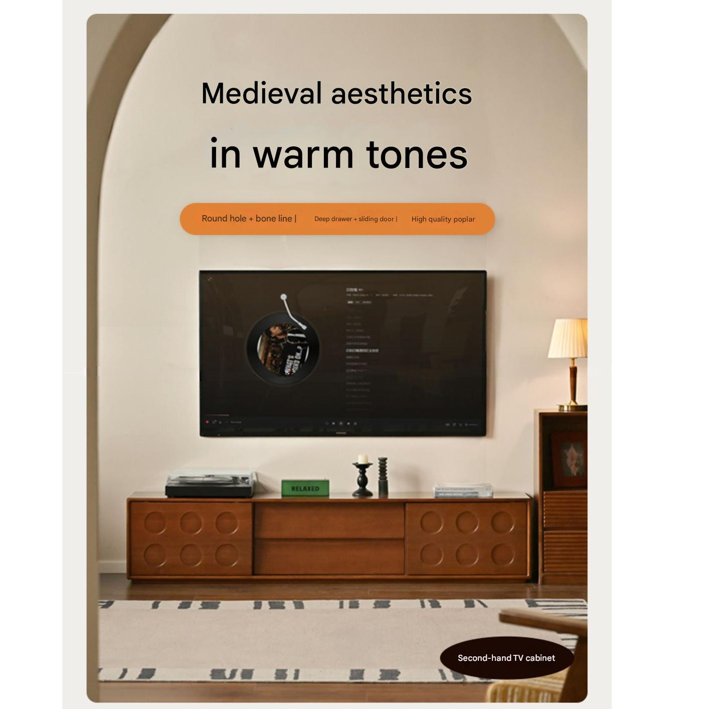 Poplar Solid Wood Medieval Style Retro TV Cabinet.