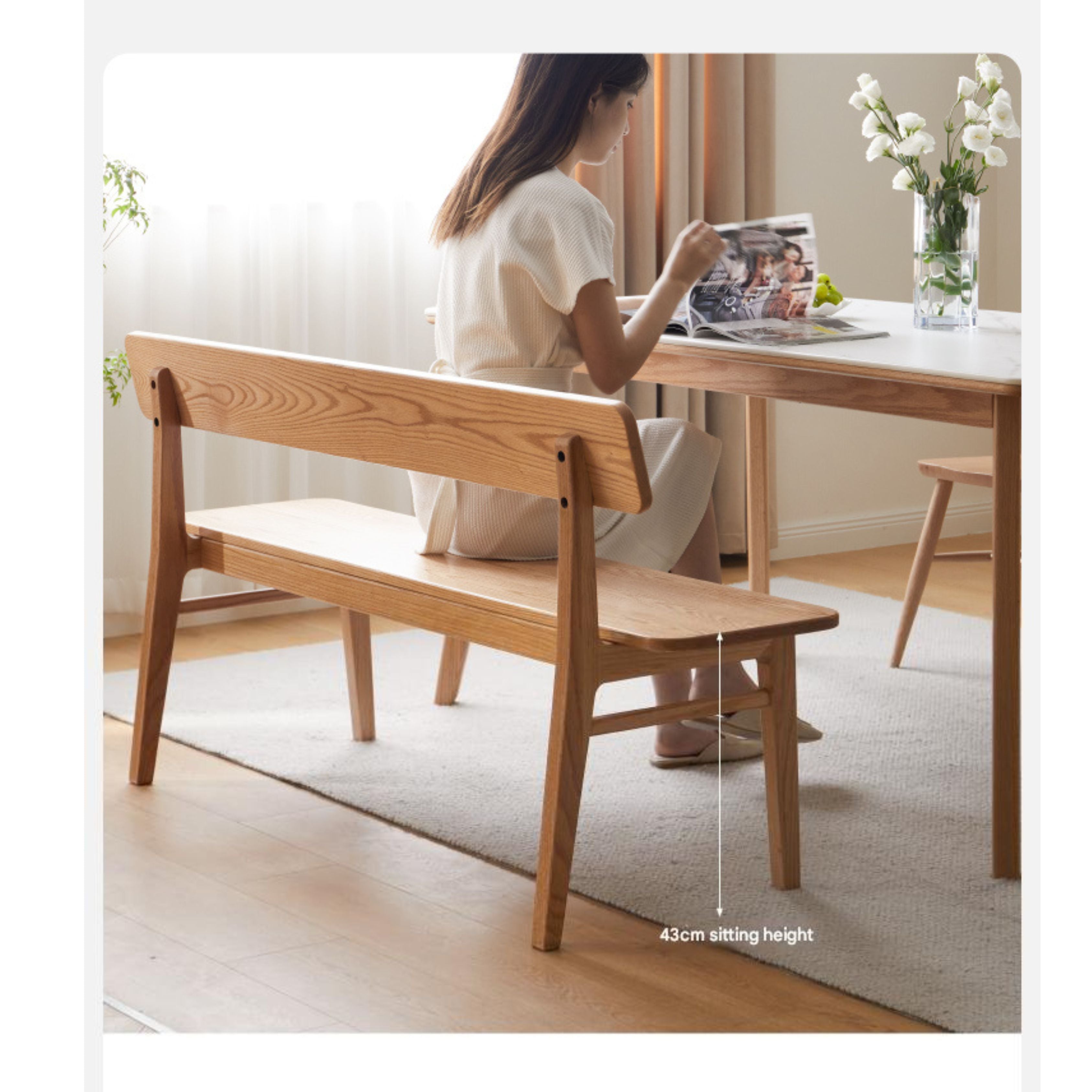 Ash, Oak Solid Wood Nordic Long Bench