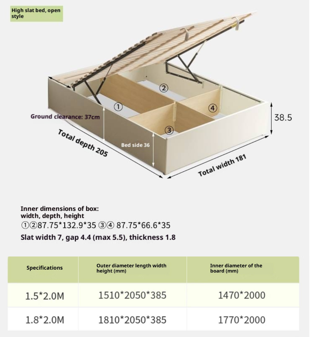 Rubberwood Solid Wood Platform Bed, Headboard-Free Box Bed Cream Style