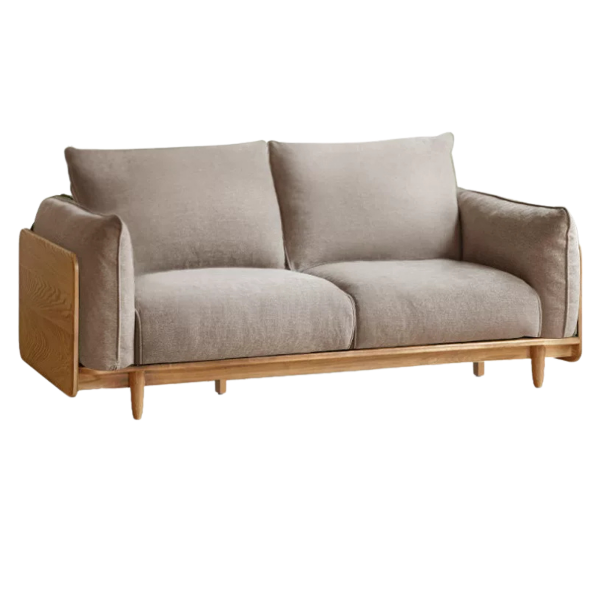 Oak, Ash Solid Wood Sofa with Exposed Wide Arms, High-Back, Genuine leather -fabric