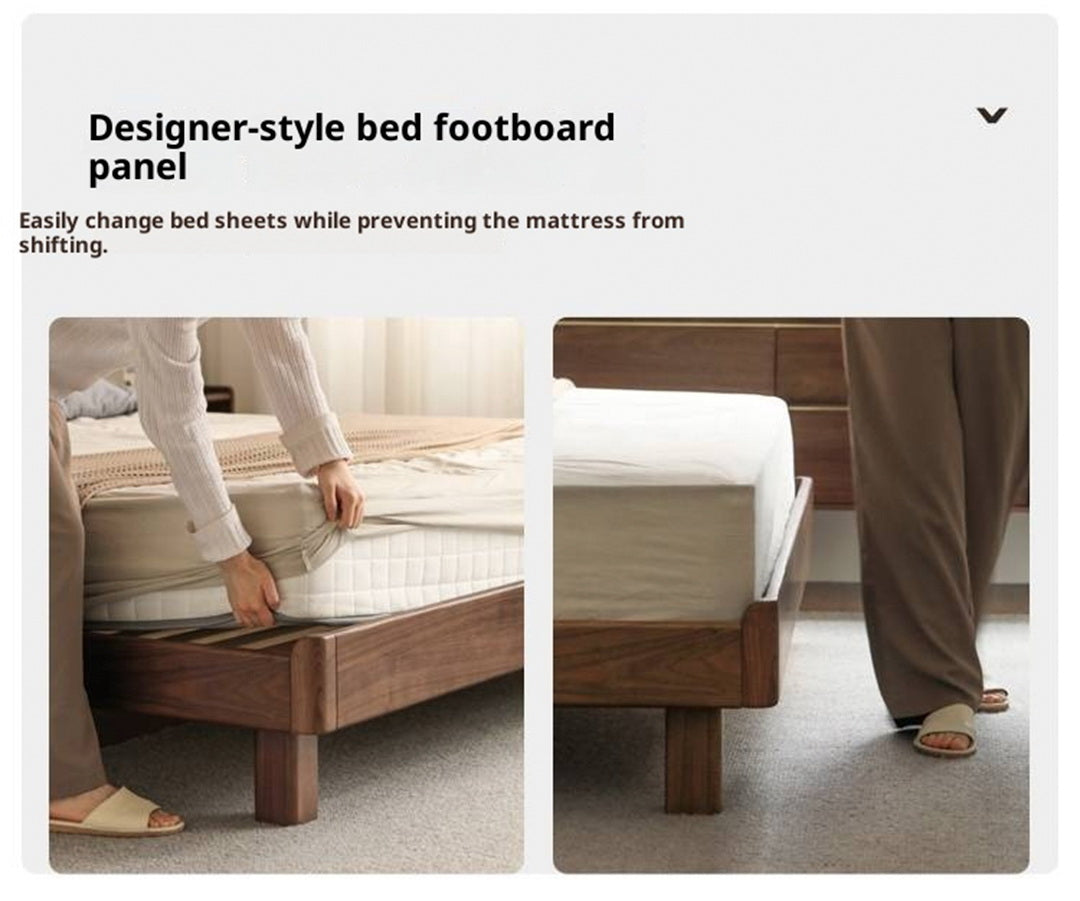 Black Walnut, Teak Solid Wood Bed with High Headboard