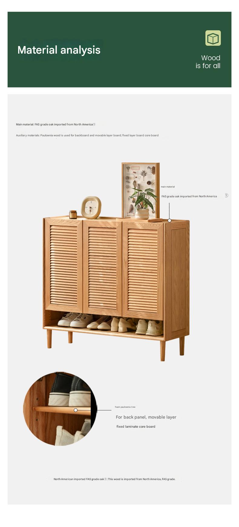 Oak Solid Wood, Solid Rubberwood Modern Shoe Cabinet