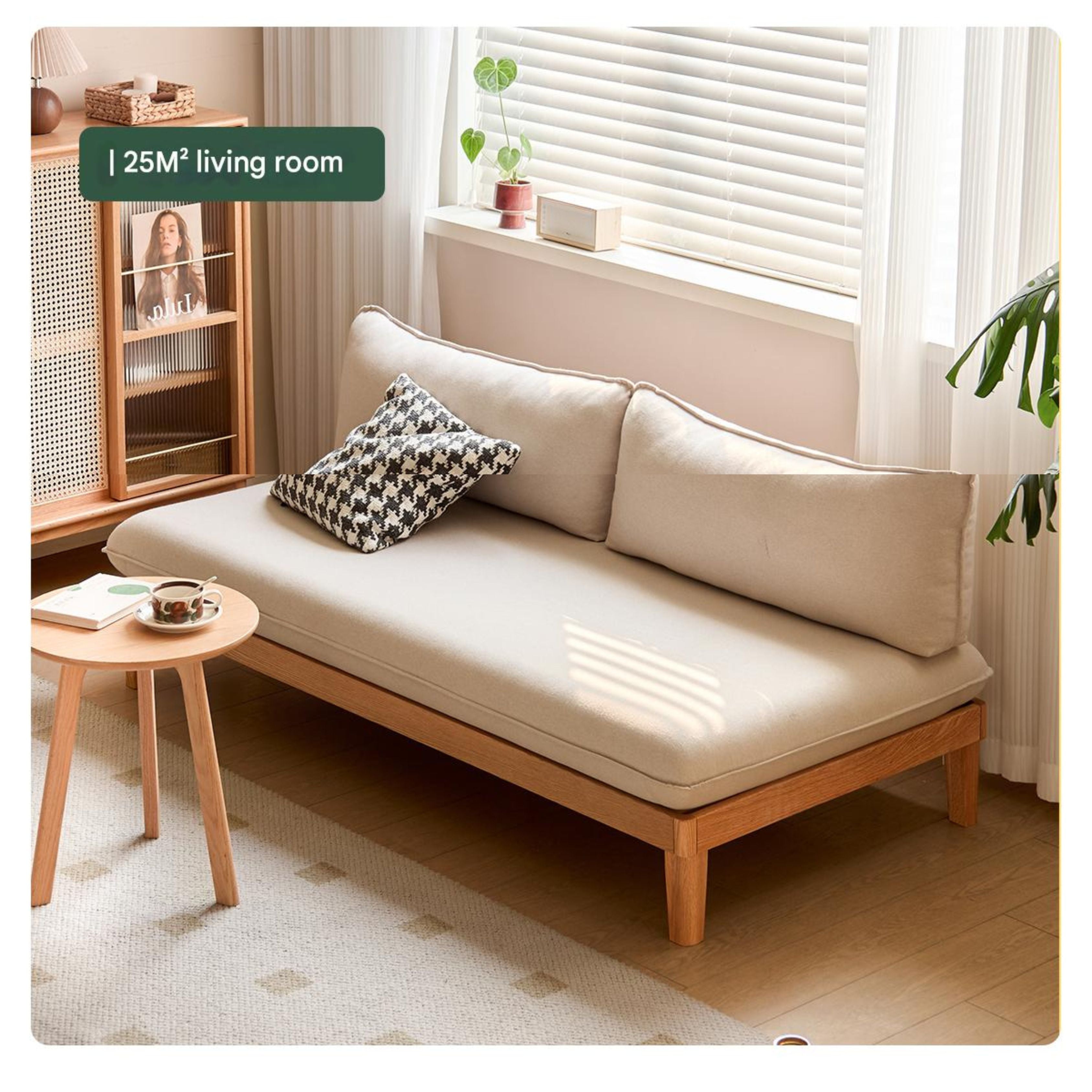 Oak Solid wood Armless Straight Fabric Sofa.