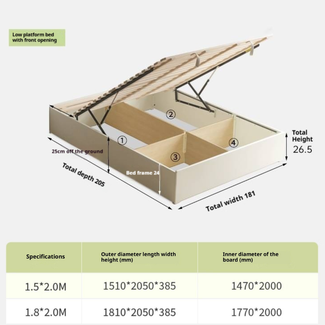 Rubberwood Solid Wood Platform Bed, Headboard-Free Box Bed Cream Style