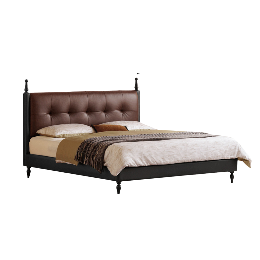 Luxury Genuine Leather Soft Backrest Bed, American Retro Style
