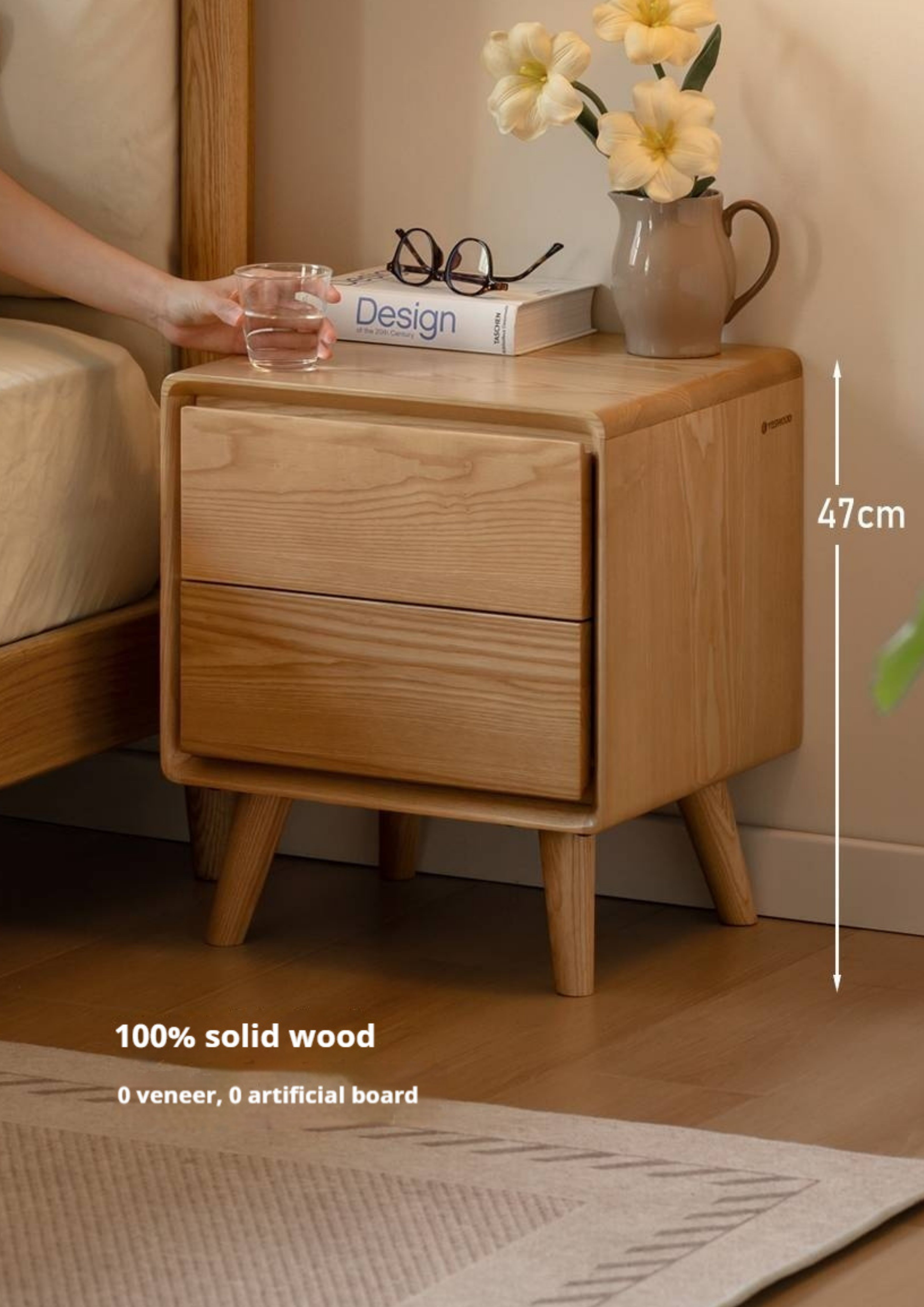 White Ash, Oak Solid Wood Modern Nightshand