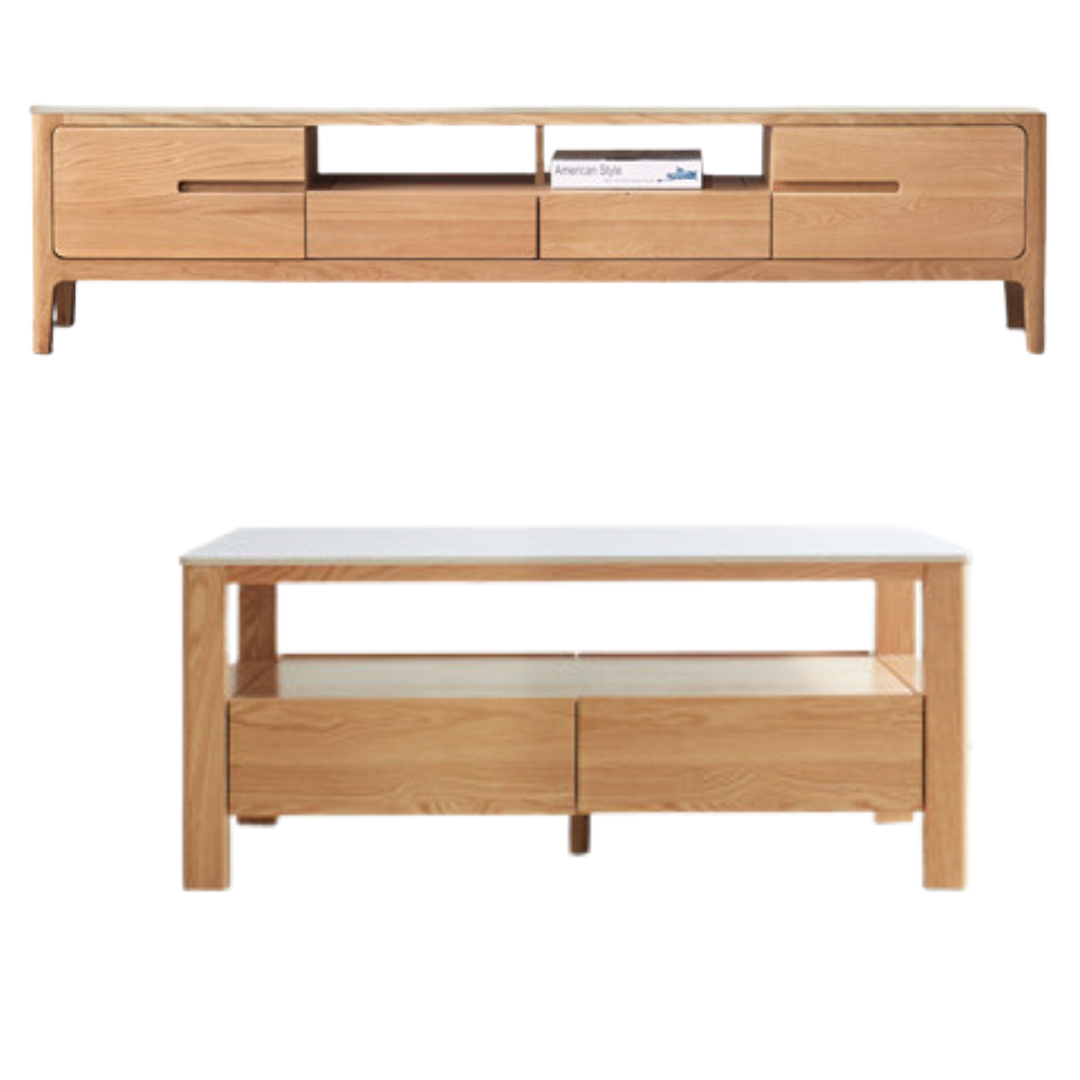 Oak, Solid Rubberwood Modern TV Stand