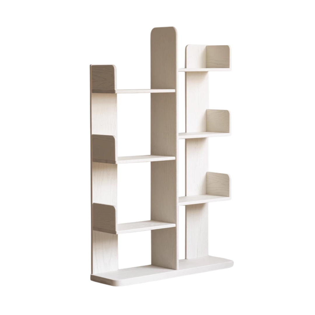 Oak Solid Wood Floor to Floor Cream Cactus Shelf Corner Bookcase Display<