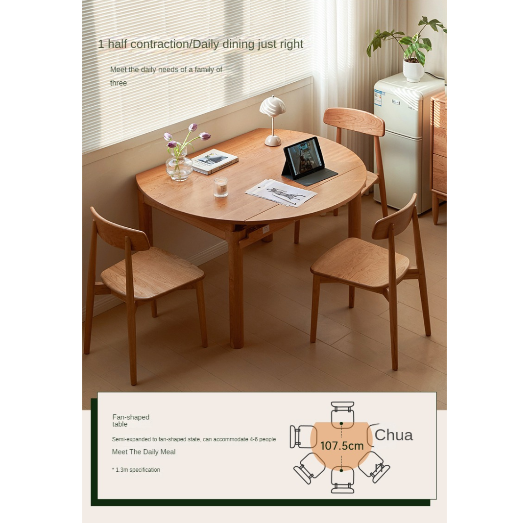 Cherry Solid Wood Retractable Folding Round Table
