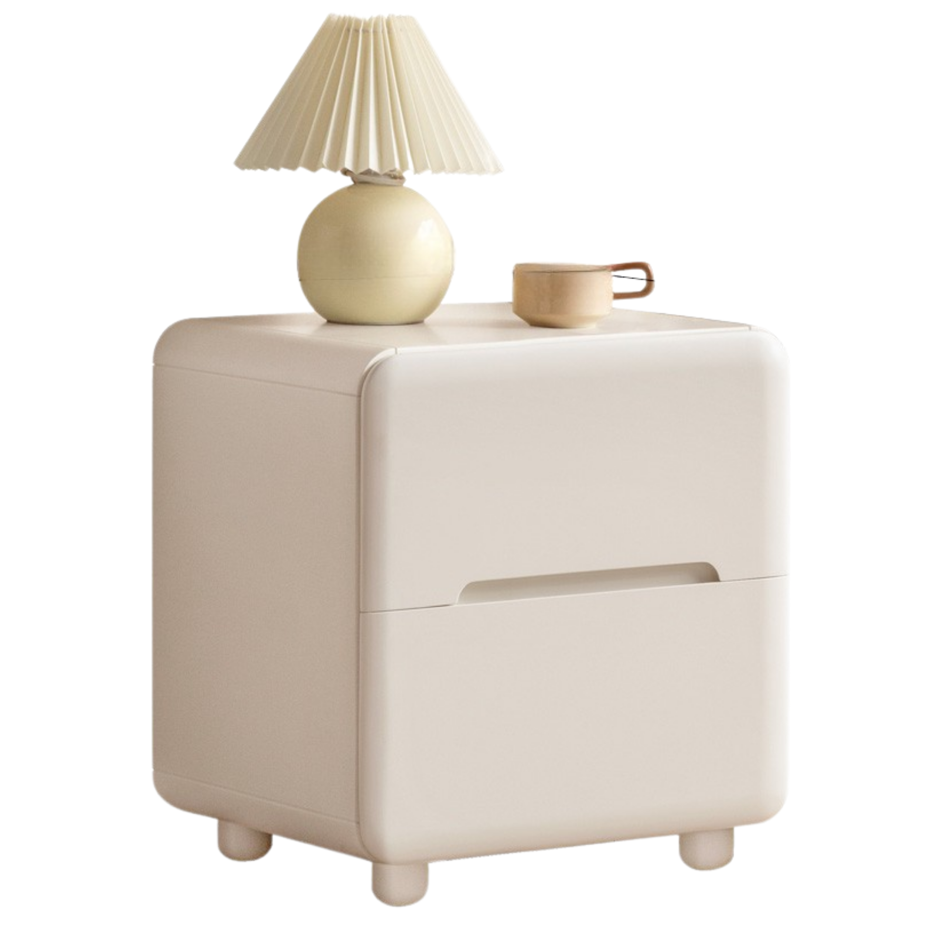 Tulipwood, Solid RubberWood Warm White Two-Drawer Nightstand.