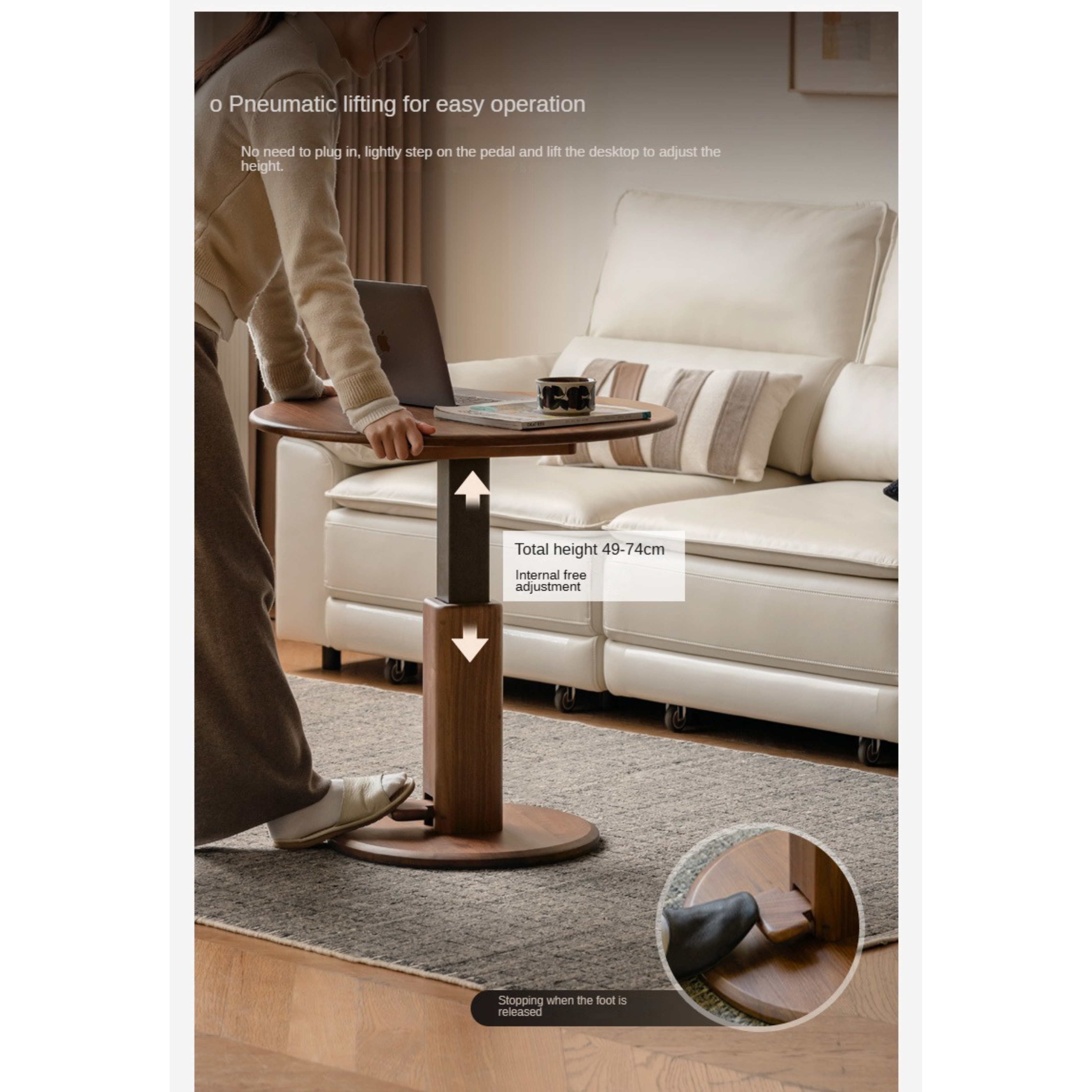Black Walnut, Golden Sandalwood, Oak Round Solid Wood Coffee Table