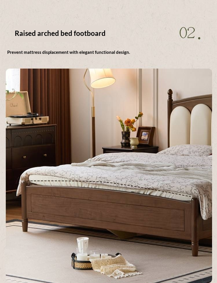 Black Walnut Solid Wood Box Bed — French Retro Style with Genuine Leather and Piano Key Design