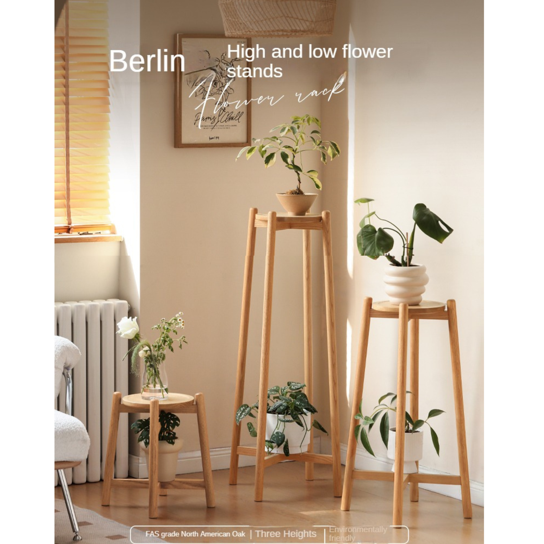 Oak Solid Wood Flower Rack Storage Rack